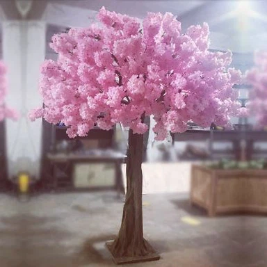 ต้นไม้ตกแต่งดอกไม้ผ้าไหมประดิษฐ์สีชมพู